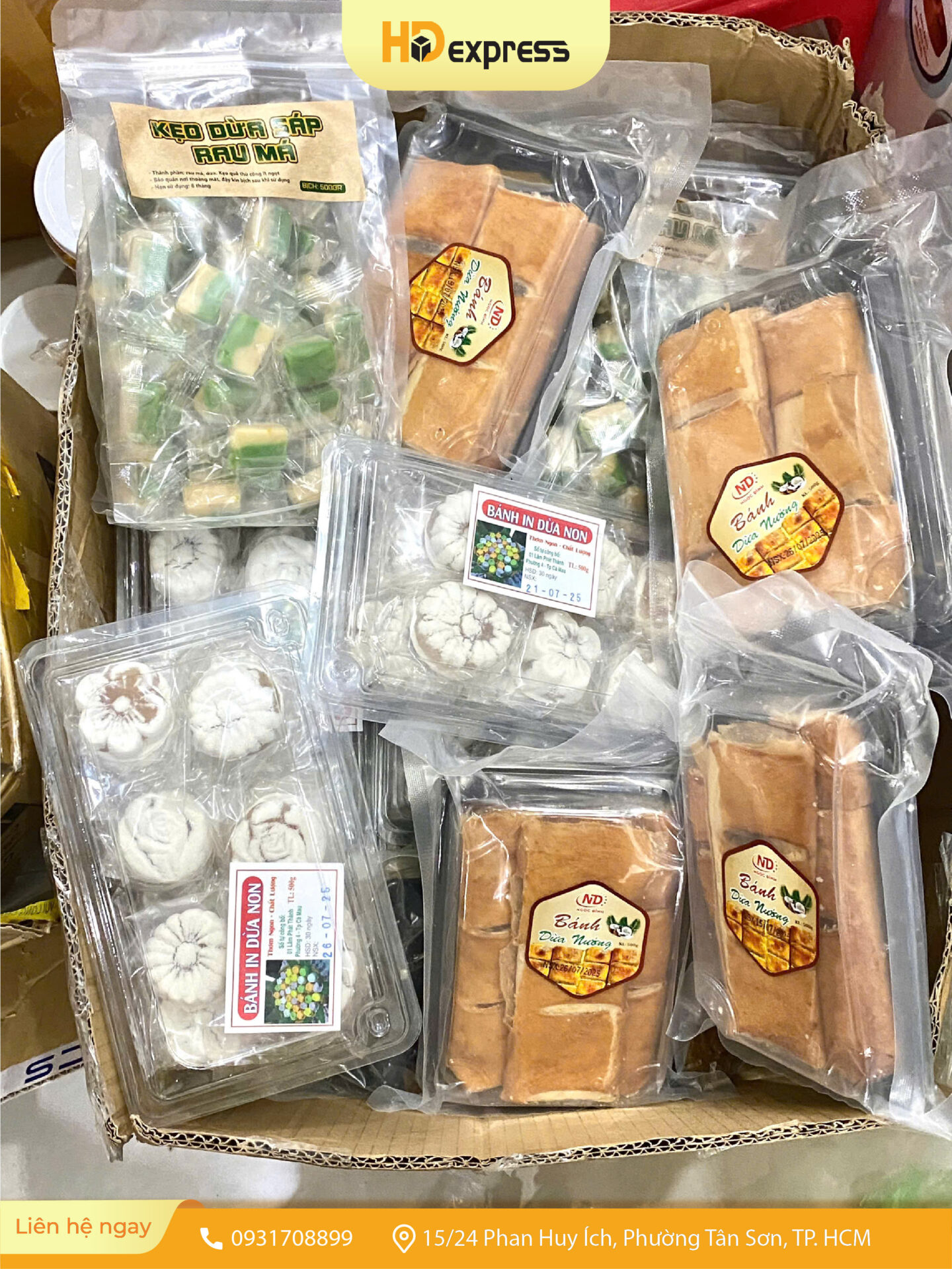 Bánh in, bánh dừa nướng gửi đi Mỹ tại HD Express