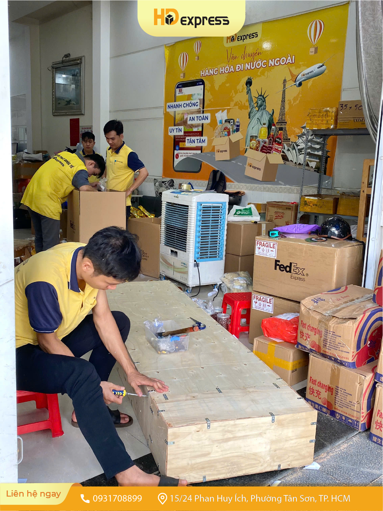 HD Express đóng gói bảng hiệu gửi đi nước ngoài