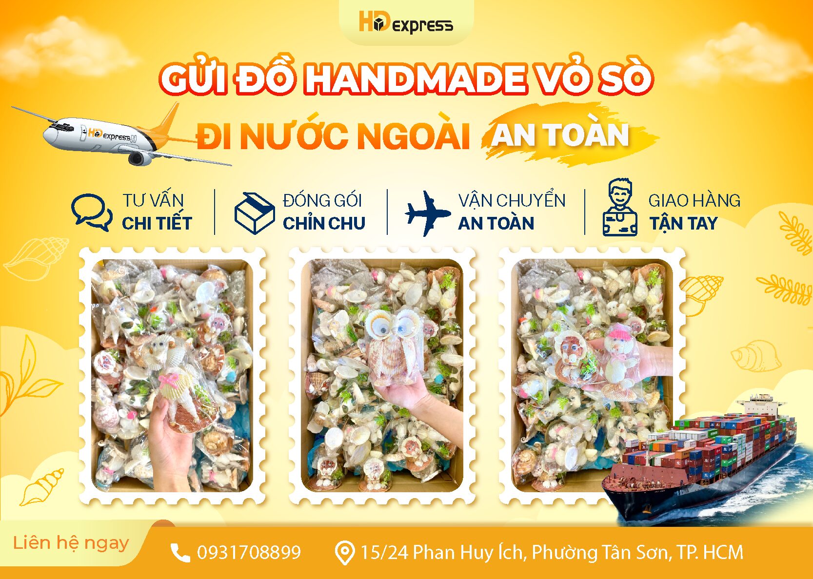 Gửi đồ handmade vỏ sò đi nước ngoài